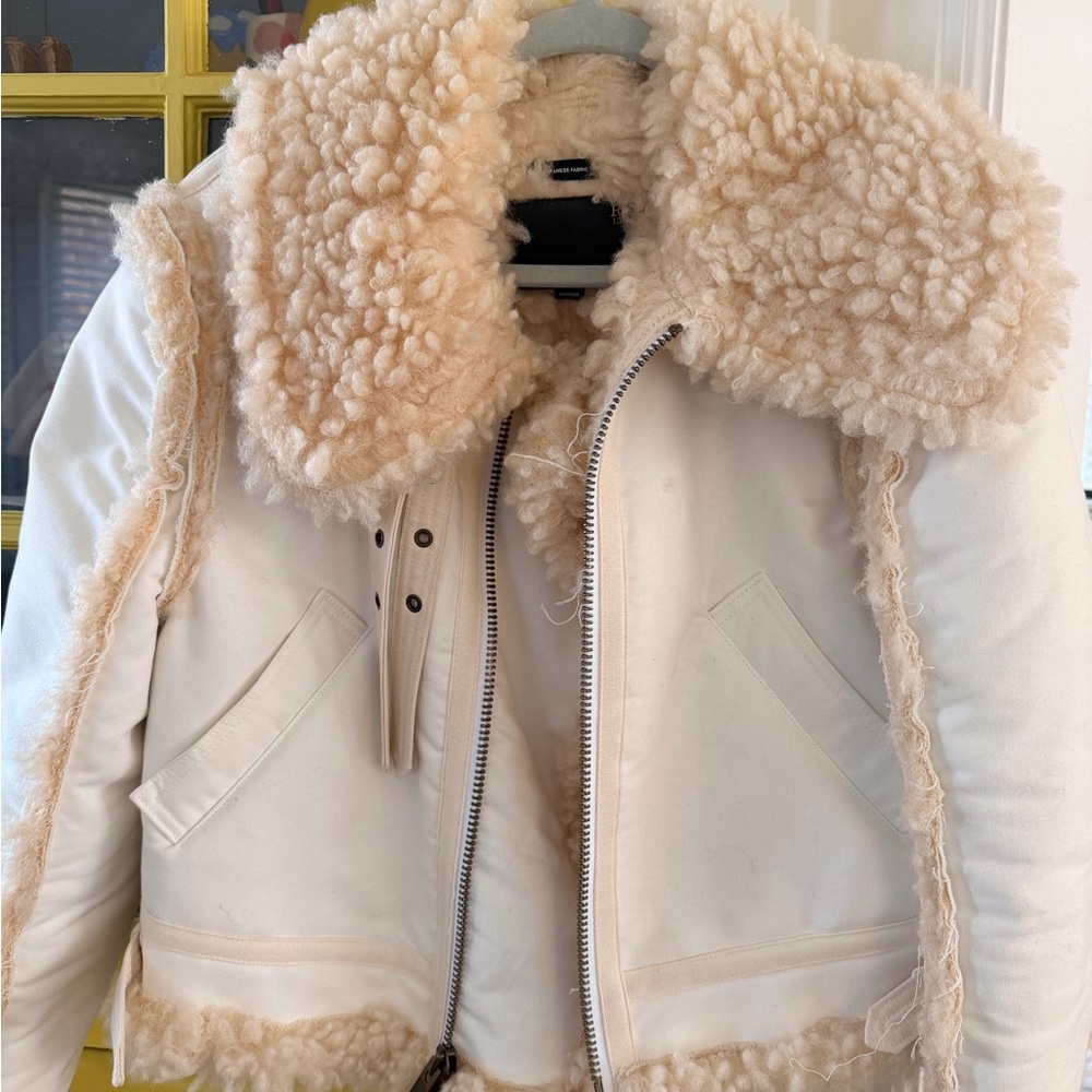 R13 Cream Shearling-Lined Teddy Aviator Jacket